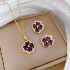Elegant Gold and Purple Flower Jewelry Set